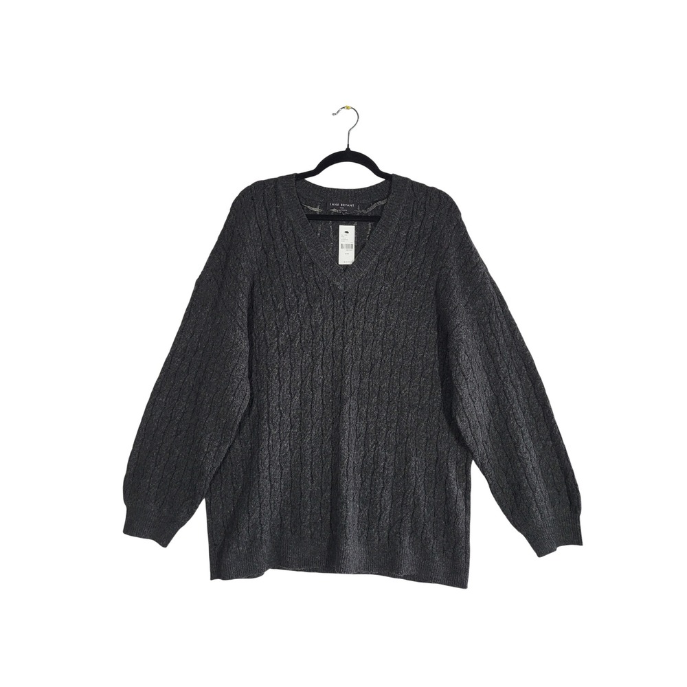 Lane Bryant Cable Knit V-Neck Sweater 18/20 Gray Wool Blend Long Sleeve NEW